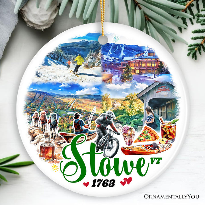 Artistic Stowe Vermont Ornament, Classic New England Mountain Town Christmas Gift and Souvenir