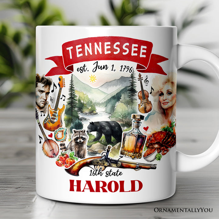 Artistic Tennessee State Themes and Landmarks Personalized Mug With Custom Name