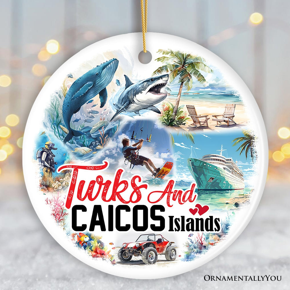 Artistic Turks and Caicos Islands Beach Paradise Ornament, Unique Tropical British Overseas Territories Vacation Souvenir Ceramic Ornament OrnamentallyYou Circle 