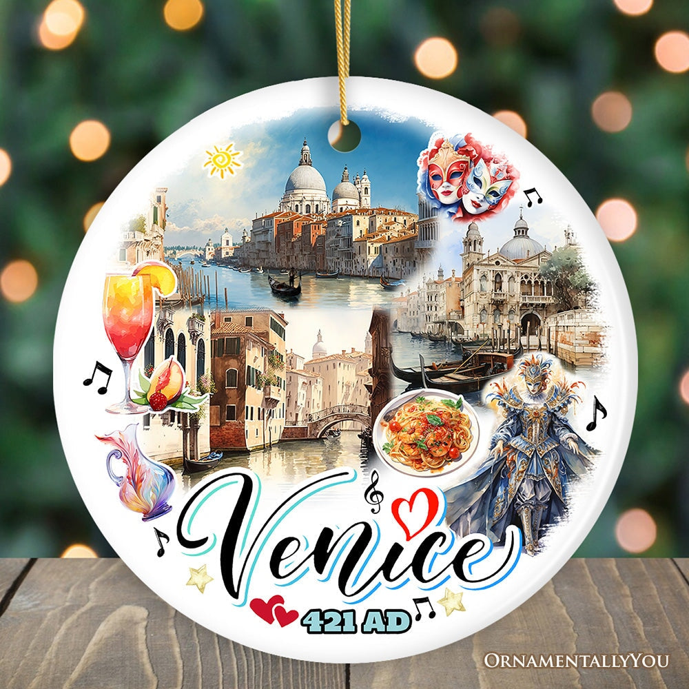 Artistic Venice Unique Cultural Christmas Ornament, Vintage Italy Gift and Keepsake Souvenir Ceramic Ornament OrnamentallyYou Circle 