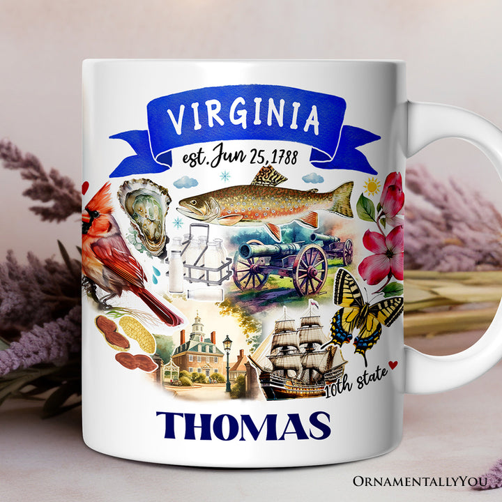 Artistic Virginia State Themes and Landmarks Personalized Mug With Custom Name