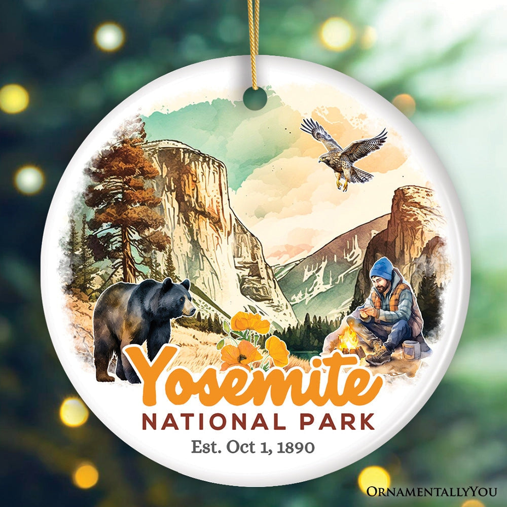Artistic Yosemite National Park Ornament, California Christmas Gift for Hikers Ceramic Ornament OrnamentallyYou 