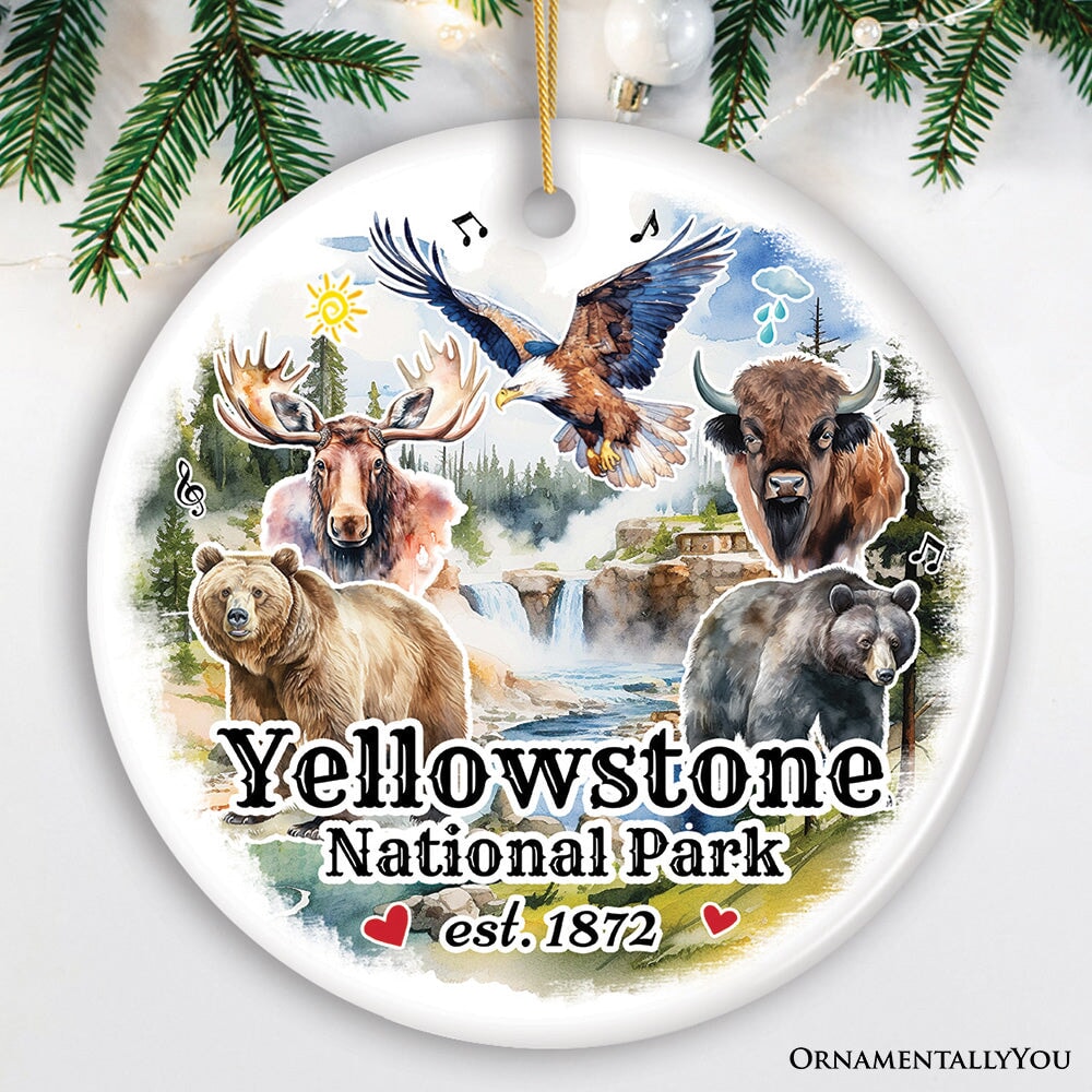 Artistically Vibrant Yellowstone National Park Ornament, Wildlife and Nature Souvenir Gift Ceramic Ornament OrnamentallyYou 