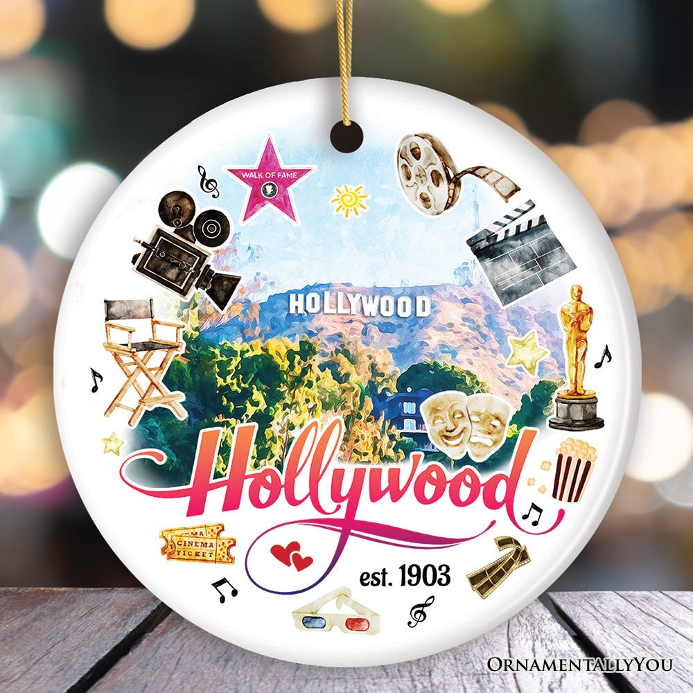Artistic and Glamorous Hollywood Ceramic Ornament, Los Angeles Music and Entertainment Culture Gift Ceramic Ornament OrnamentallyYou Circle 