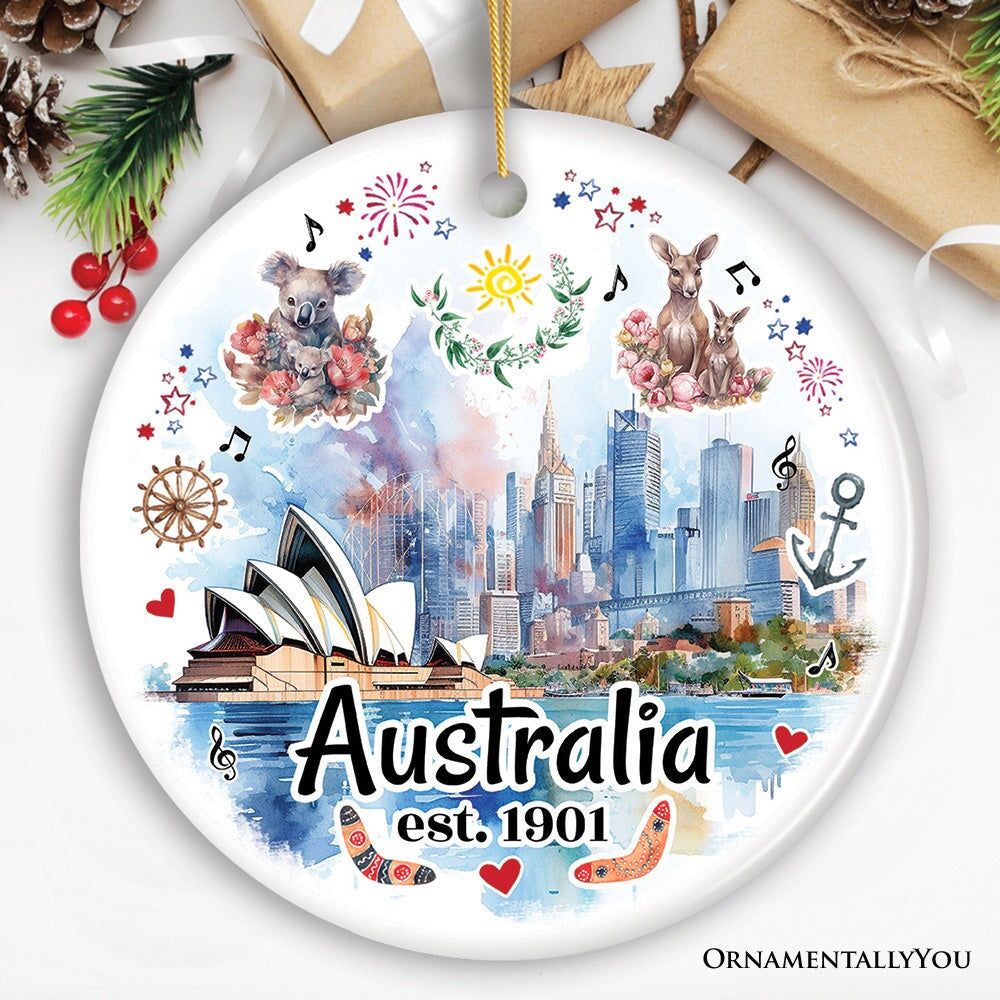 Australia Artistic Watercolor Painting Ornament, Christmas Holiday Gift Ceramic Ornament OrnamentallyYou 