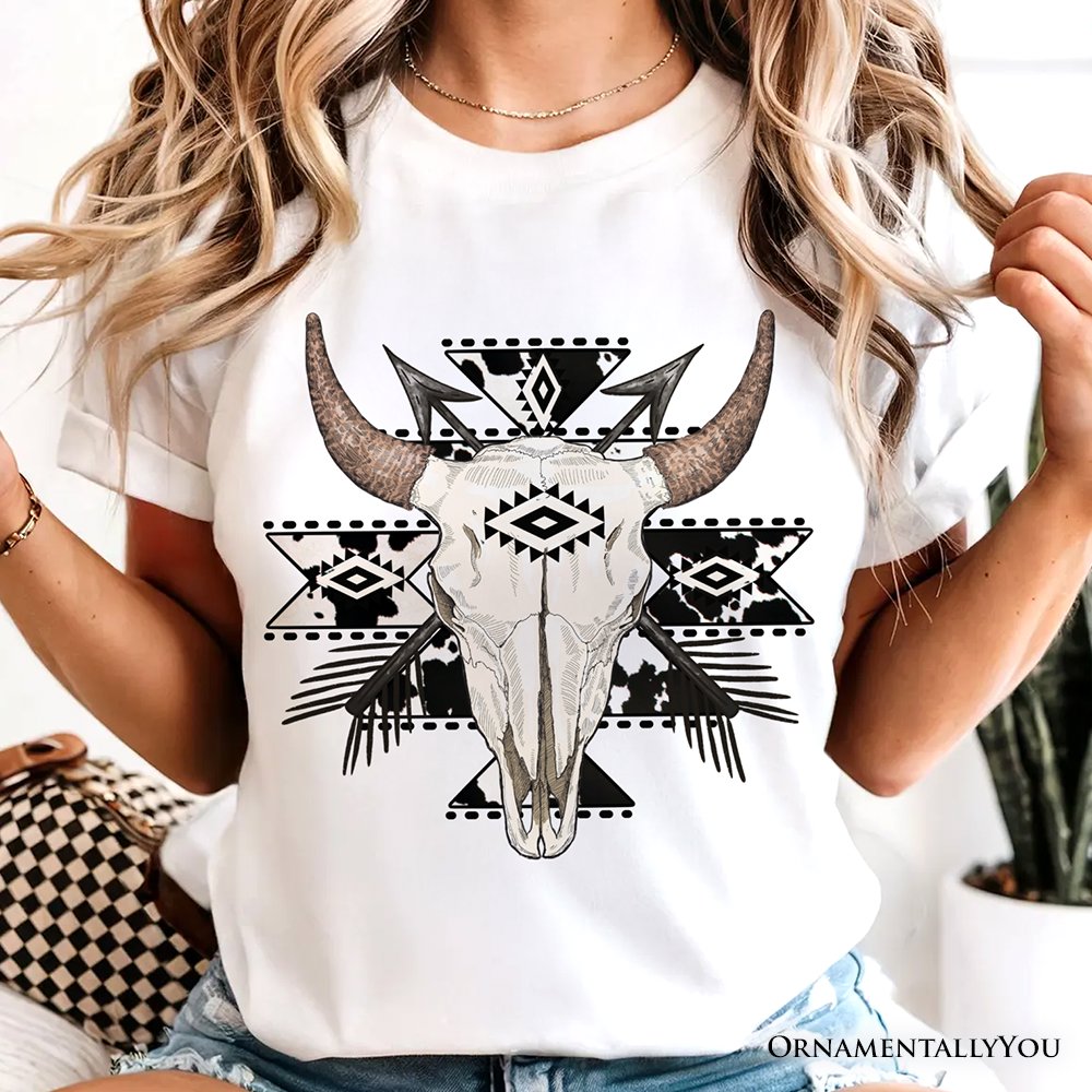 Aztec Tribal Bull Skull T-Shirt, Western Boho Tee T-Shirts OrnamentallyYou 