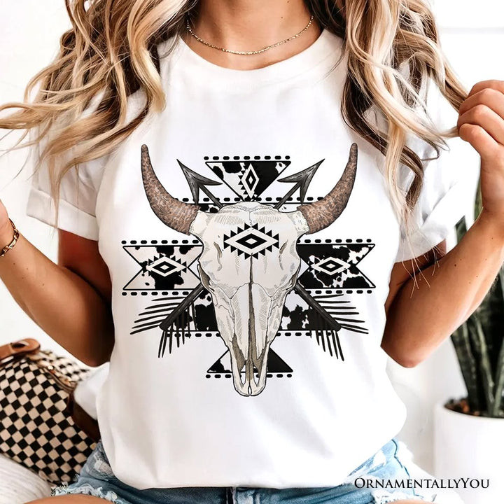 Aztec Tribal Bull Skull T-Shirt, Western Boho Tee T-Shirts OrnamentallyYou 