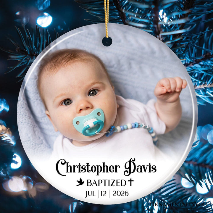 Baby Baptism Personalized Photo Ornament, Christening Keepsake Gift Ceramic Ornament OrnamentallyYou Circle 