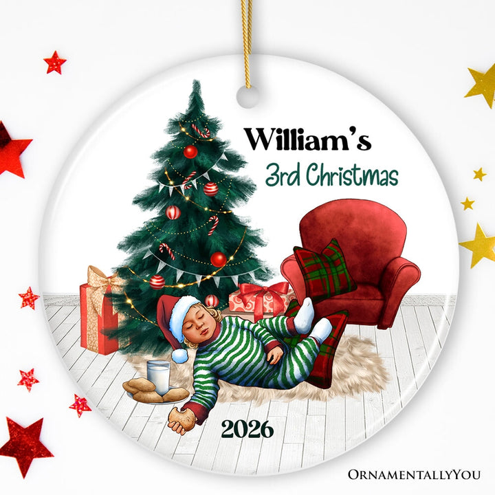 Baby’s 3rd Christmas Personalized Ornament, Cookies and Milk & Holiday Tree Ceramic Ornament OrnamentallyYou Circle 
