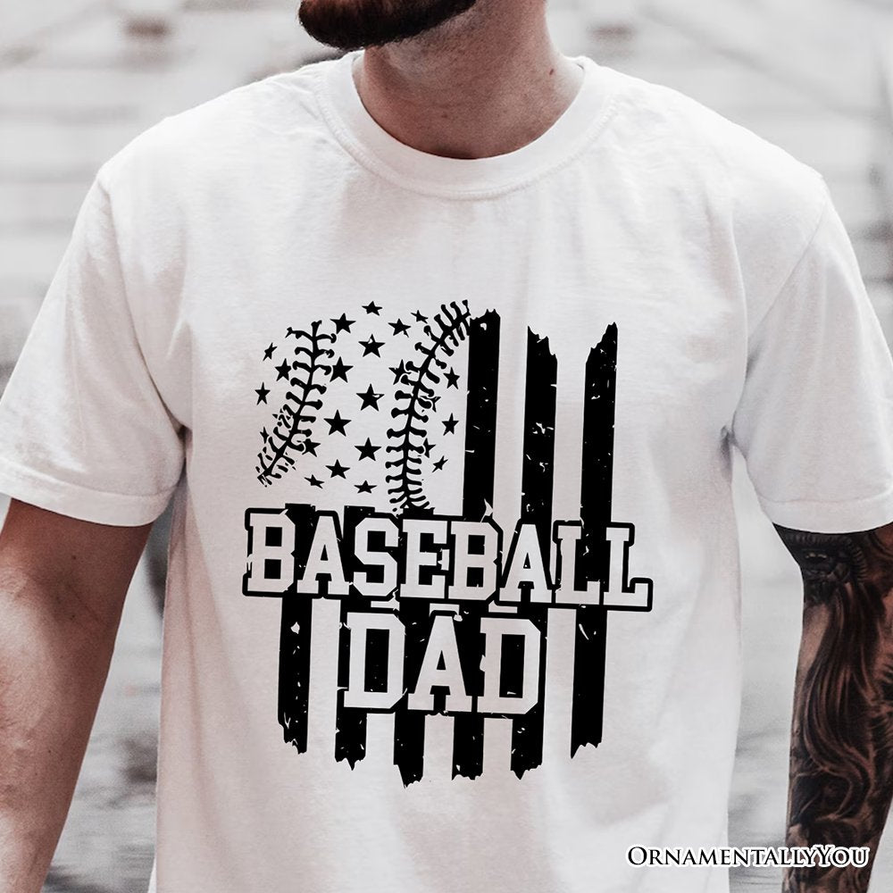 Baseball Dad T-Shirt, Black and White Patriotic Tee for Sports Fathers T-Shirts OrnamentallyYou 