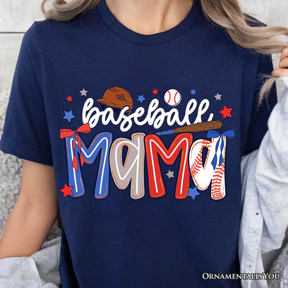 Baseball Mama Preppy Bow T-Shirt, Girly Sports Mom Tee T-Shirts OrnamentallyYou 