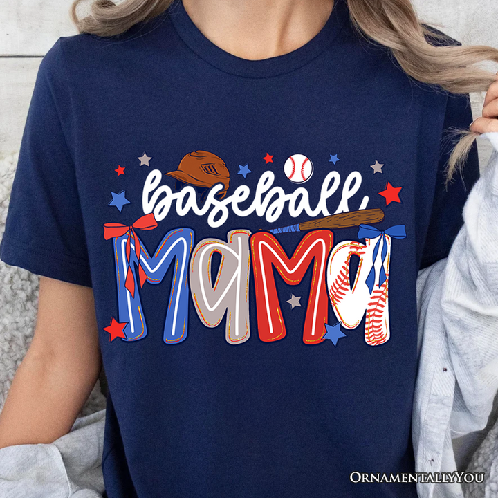 Baseball Mama Preppy Bow T-Shirt, Girly Sports Mom Tee