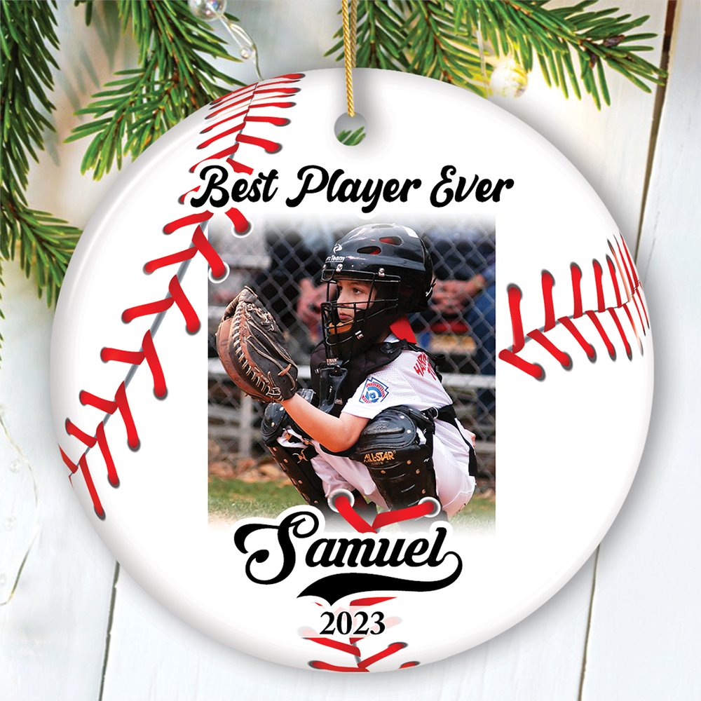 Baseball Personalized Picture Ornament Gift, Photo Upload Team, Player and Coaches Gift Ceramic Ornament OrnamentallyYou Circle 