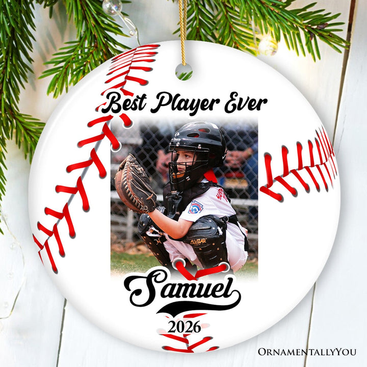 Baseball Personalized Picture Ornament Gift, Photo Upload Team, Player and Coaches Gift Ceramic Ornament OrnamentallyYou Circle 