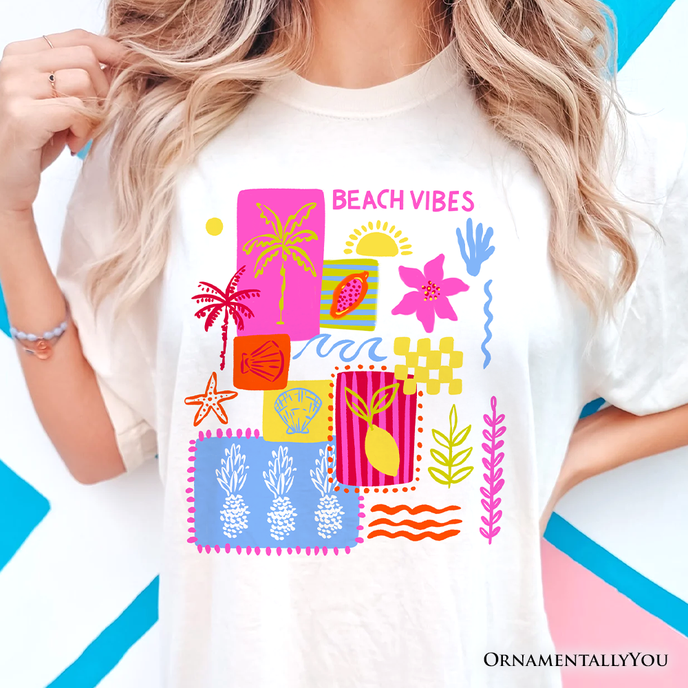 Beach Vibes Patchwork Summer T-Shirt, Preppy Beach Aesthetic Tee