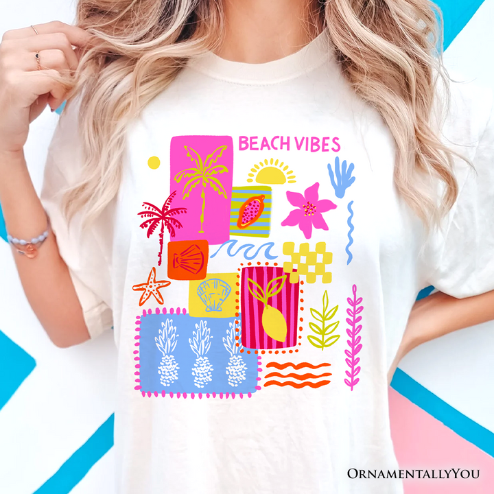 Beach Vibes Patchwork Summer T-Shirt, Preppy Beach Aesthetic Tee