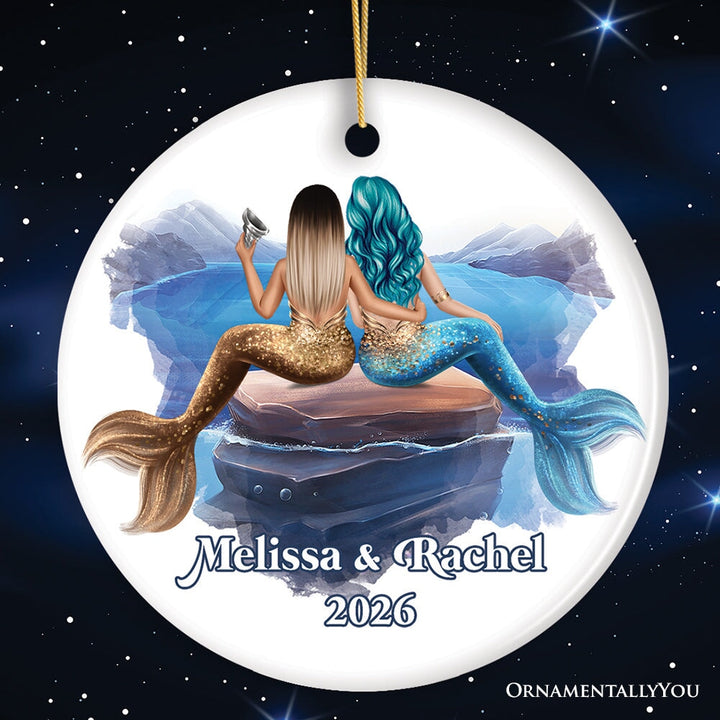 Best Friends Artistic Female Mermaids Ornament, Personalized Girls Gift Ceramic Ornament OrnamentallyYou Circle 