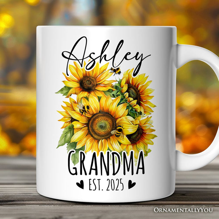 Best Grandma Ever Personalized Mug, Sunflower Grandmother Gift With Custom Name and Date Personalized Ceramic Mug OrnamentallyYou 12oz Mug Customized 
