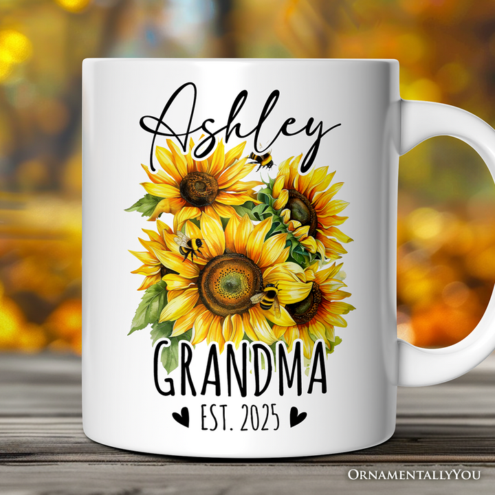 Best Grandma Ever Personalized Mug, Sunflower Grandmother Gift With Custom Name and Date