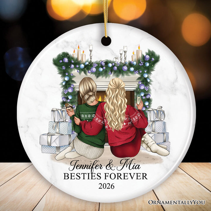 Besties Forever Personalized Christmas Ornament, Sisters or Bestfriends Womens Gifts Ceramic Ornament OrnamentallyYou Circle 