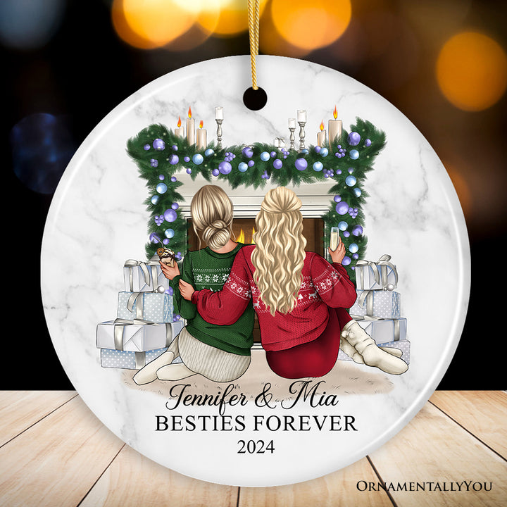 Besties Forever Personalized Christmas Ornament, Sisters or Bestfriends Womens Gifts