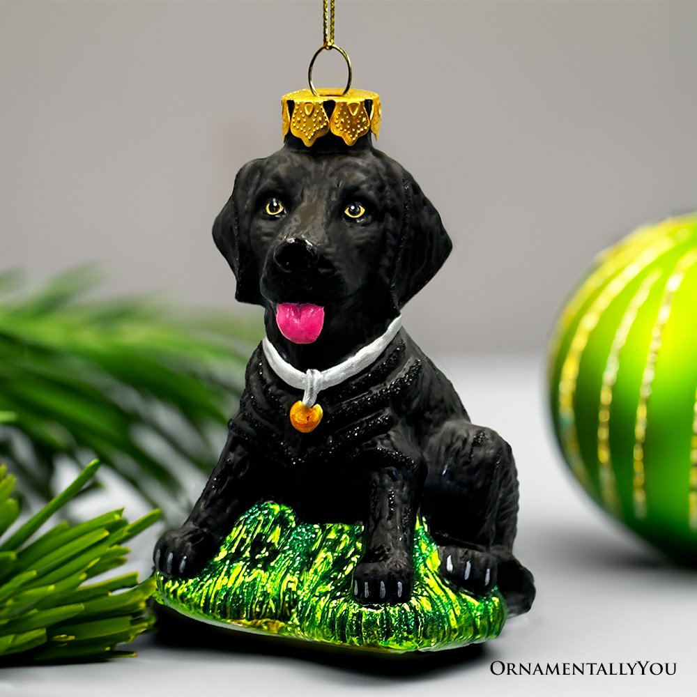 Black Lab Glass Christmas Ornament, Labrador Retriever Dog Gift Glass Ornament OrnamentallyYou 