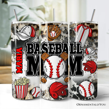 Black and Red Baseball Mom Pattern 20oz Personalized Tumbler With Lid and Stainless Steel Straw, Proud Sports Mothers Gift Cup Tumbler OrnamentallyYou Customized 
