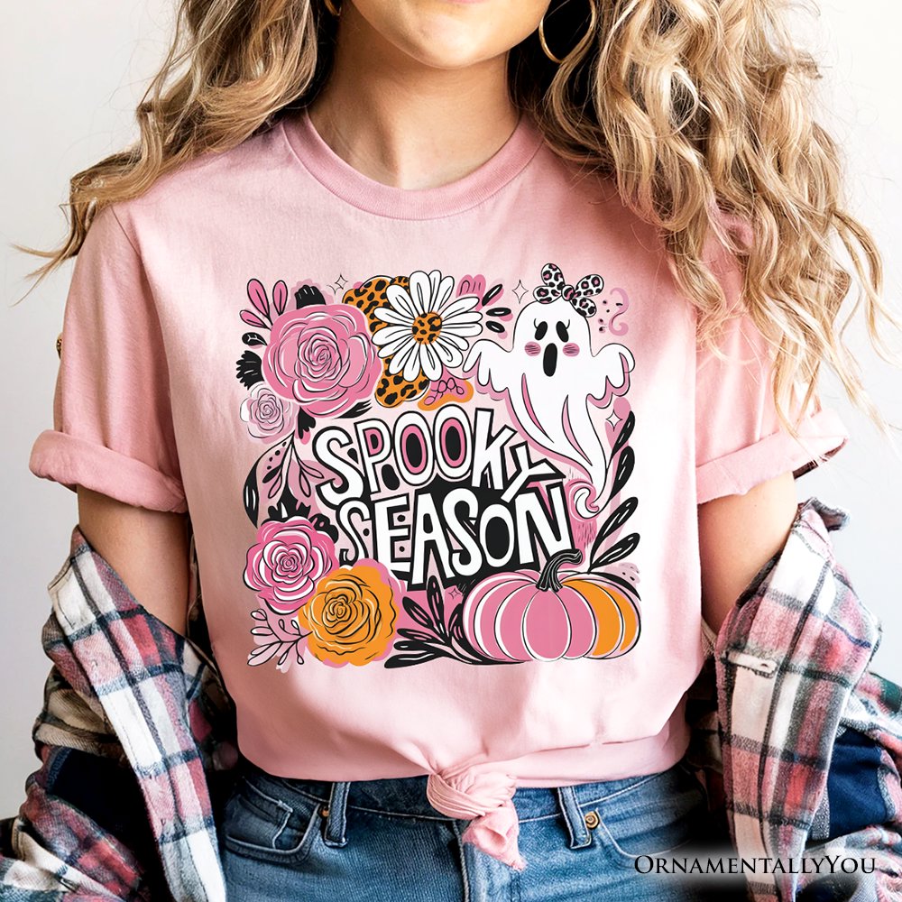 Boho Spooky Season Ghost T-Shirt, Cute Halloween Tee with Fall Pumpkins T-Shirts OrnamentallyYou 