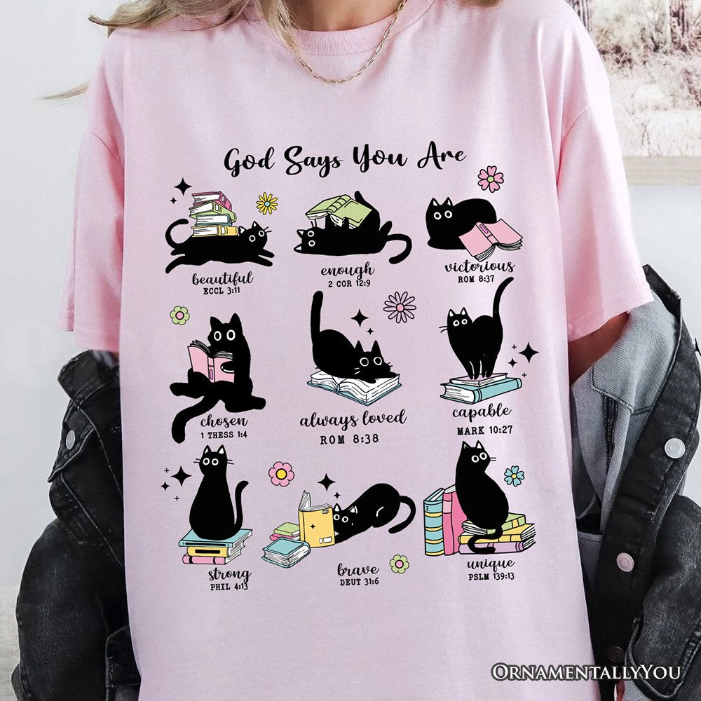 Book Cat God Says I Am T-Shirt, Christian Bible Verse Faith Tee T-Shirts OrnamentallyYou 
