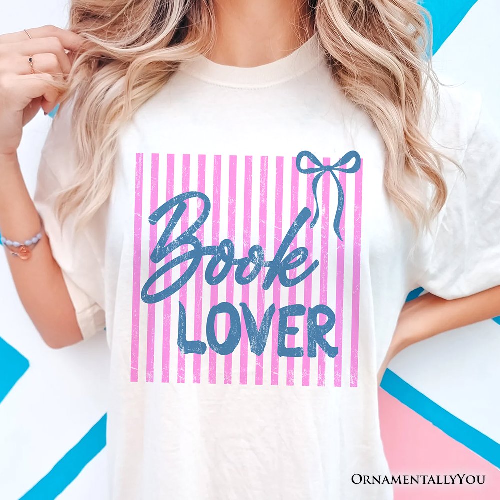 Book Lover Striped Reader T-Shirt, Coquette Bookworm Tee T-Shirts OrnamentallyYou 