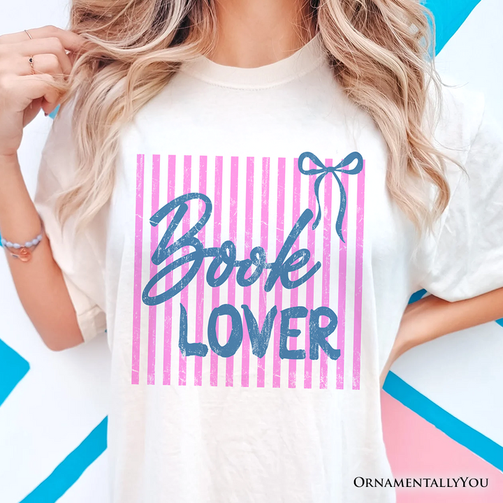 Book Lover Striped Reader T-Shirt, Coquette Bookworm Tee