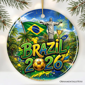 Brazil 2026 Soccer Cup Global Championship Ornament, Fans Football Gift and Tree Decor Ceramic Ornament OrnamentallyYou Circle 