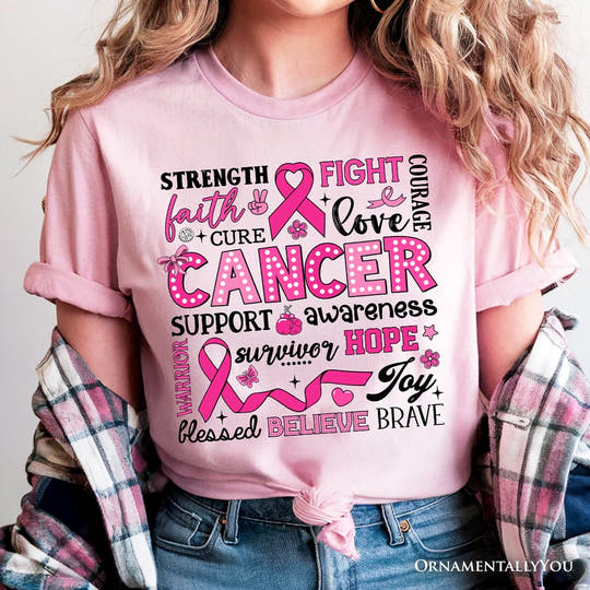 Breast Cancer Awareness Ribbon T-Shirt, In October We Wear Pink Support Tee T-Shirts OrnamentallyYou 