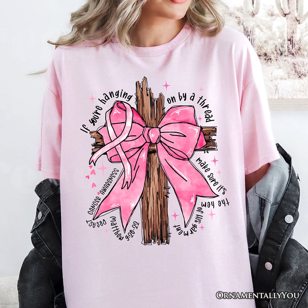 Breast Cancer Pink Bow Cross T-Shirt, Awareness Faith Christian Tee T-Shirts OrnamentallyYou 