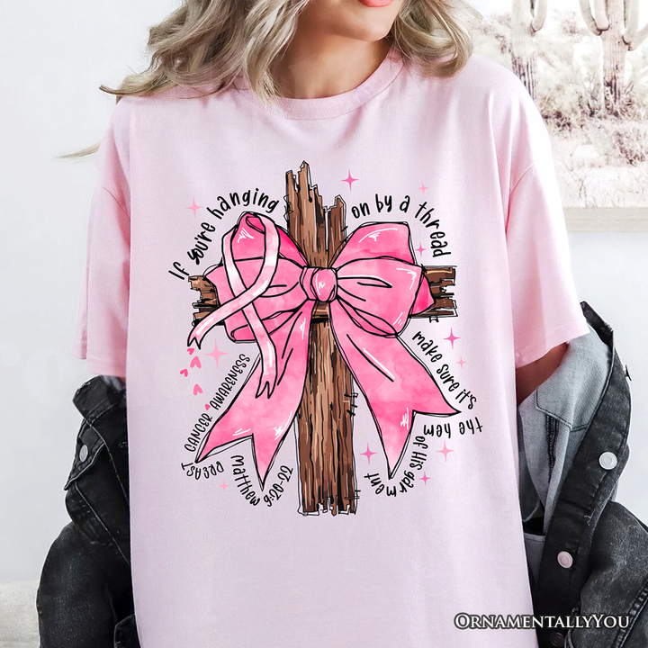 Breast Cancer Pink Bow Cross T-Shirt, Awareness Faith Christian Tee