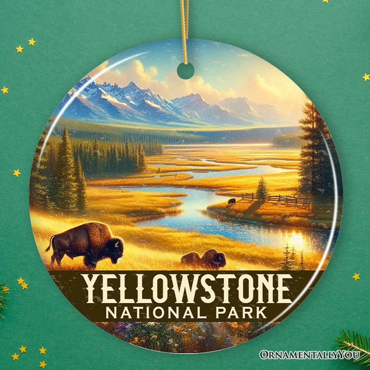 Breathtaking Yellowstone National Park Ornament,  Wyoming Wildlife Landscape Christmas Gift and Nature Souvenir