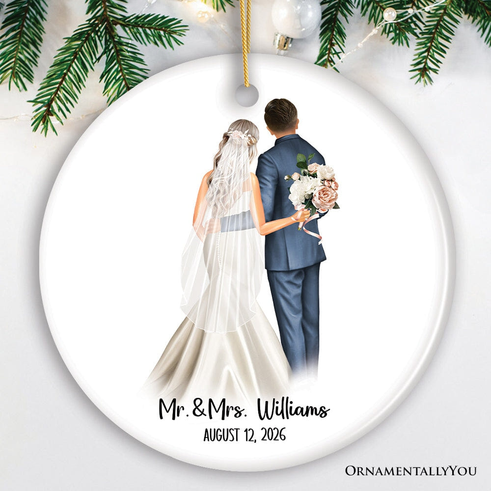 Bride and Groom Wedding Married Couple Gift Ornament Personalized Ceramic Ornament OrnamentallyYou Circle 