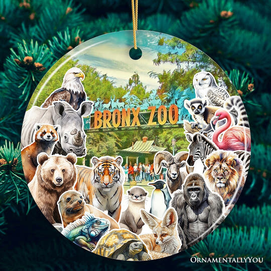 Bronx Zoo Animal Collage Ceramic Ornament, New York City Traveler Souvenir Ceramic Ornament OrnamentallyYou 