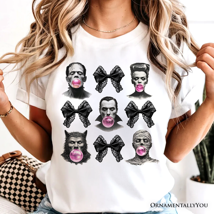 Bubblegum Classic Monster T-Shirt, Funny Coquette Bow Tee with Retro Style