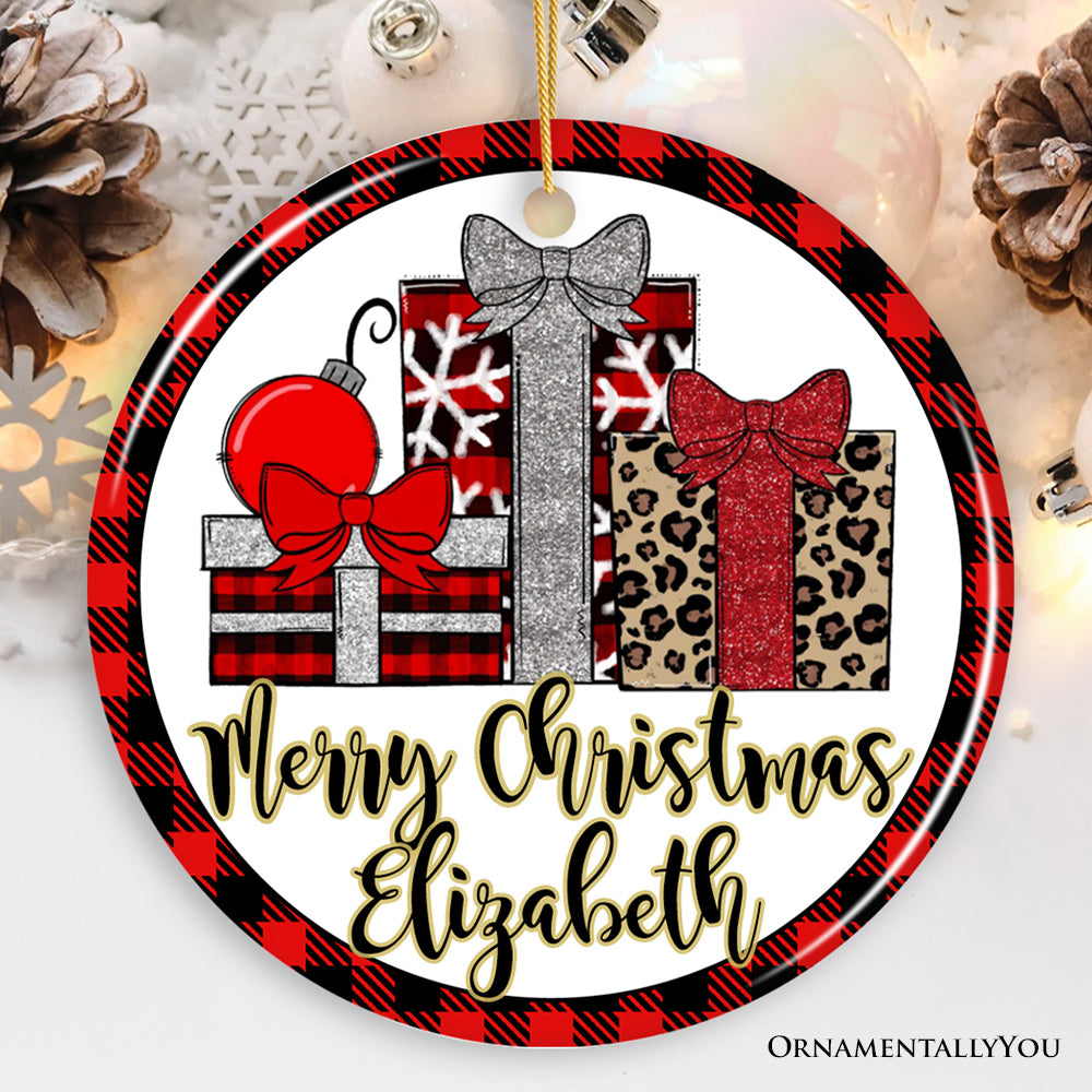 Buffalo Plaid Personalized Name Christmas Ornament, Family Gift