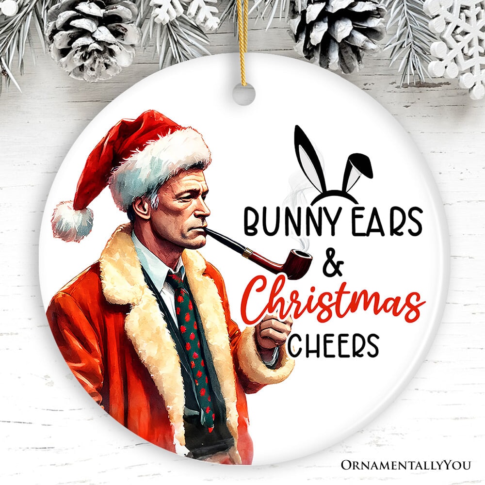 Bunny Ears & Christmas Cheers Ornament, Playboy Holiday Humor Ceramic Ornament OrnamentallyYou Circle 