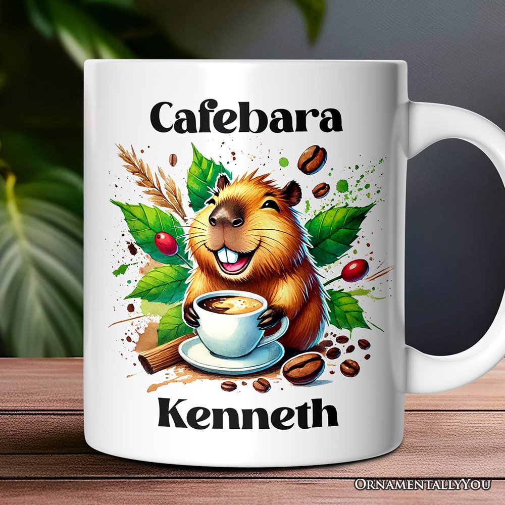 Cafebara Personalized Mug, Coffee and Capybara Lover Gift With Custom Name Personalized Ceramic Mug OrnamentallyYou 12oz Mug Customized 