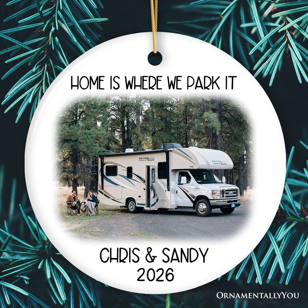 Camping Memory Photo Customized Ornament, Personalized Christmas Camper Gift Ceramic Ornament OrnamentallyYou Circle 