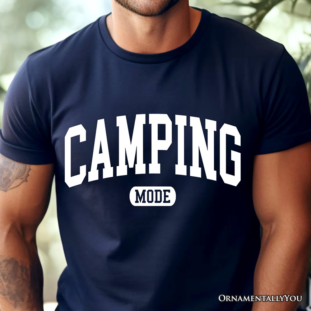 Camping Mode Varsity T-Shirt, Minimalist Outdoors Tee T-Shirts OrnamentallyYou 