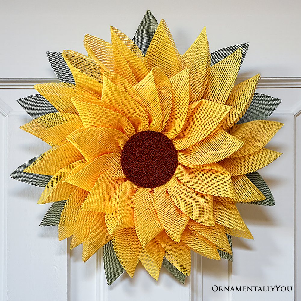 Charming Burlap Sunflower 22" Wreath, Vintage Front Door Decor with Rustic Farmhouse Style Wreath OrnamentallyYou 