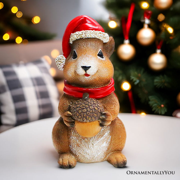 (Pre-Order) Charming Chipmunk with Santa Hat Figurine, 5" Playful Christmas Rodent Garden Statue Resin Statues OrnamentallyYou 