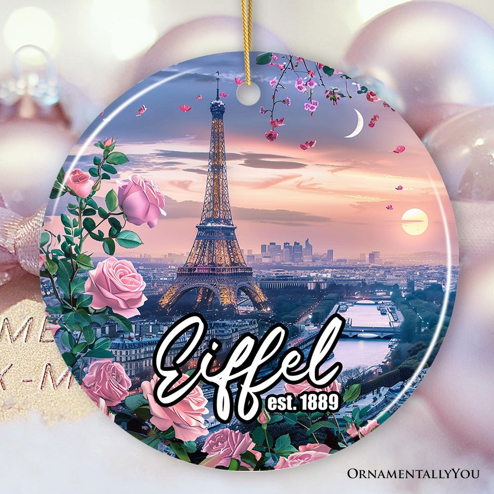 Charming Eiffel Tower Ornament, Vintage Paris Souvenir Gift and Christmas Decoration Ceramic Ornament OrnamentallyYou Circle 