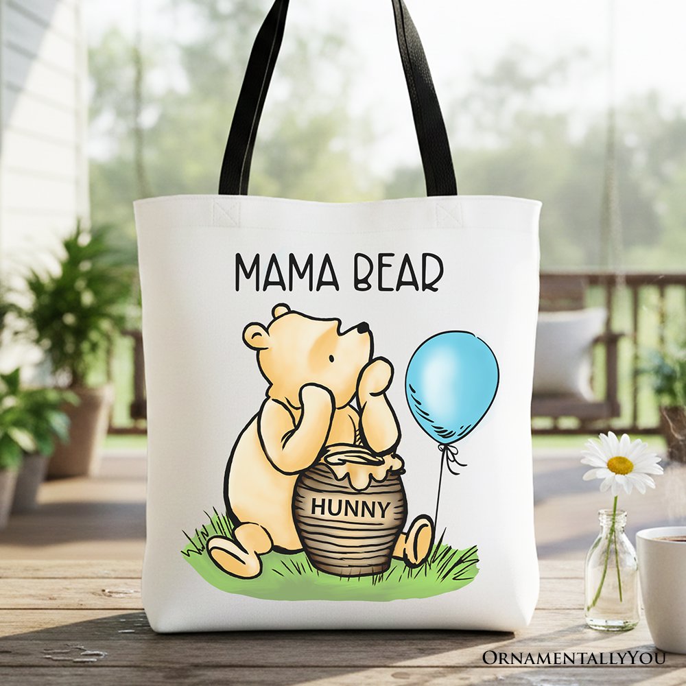Charming Mama Winnie-the-Pooh Cute Tote Bag, 1926 A.A. Milne Mom Gift Shopper Tote Bag OrnamentallyYou Black Handle 