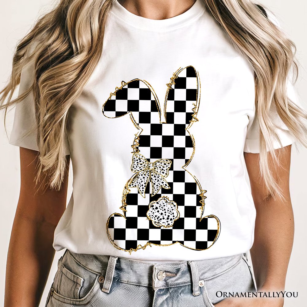 Checkered Easter Bunny Coquette T-Shirt, Stylish Spring Tee T-Shirts OrnamentallyYou 