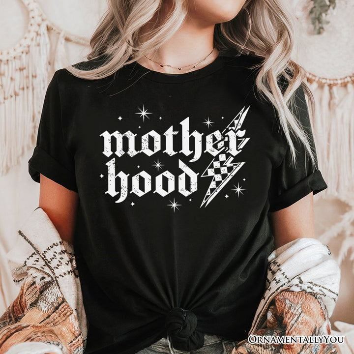 Checkered Motherhood Lightning T-Shirt, Black and White Retro Tee for Strong Mothers T-Shirts OrnamentallyYou 